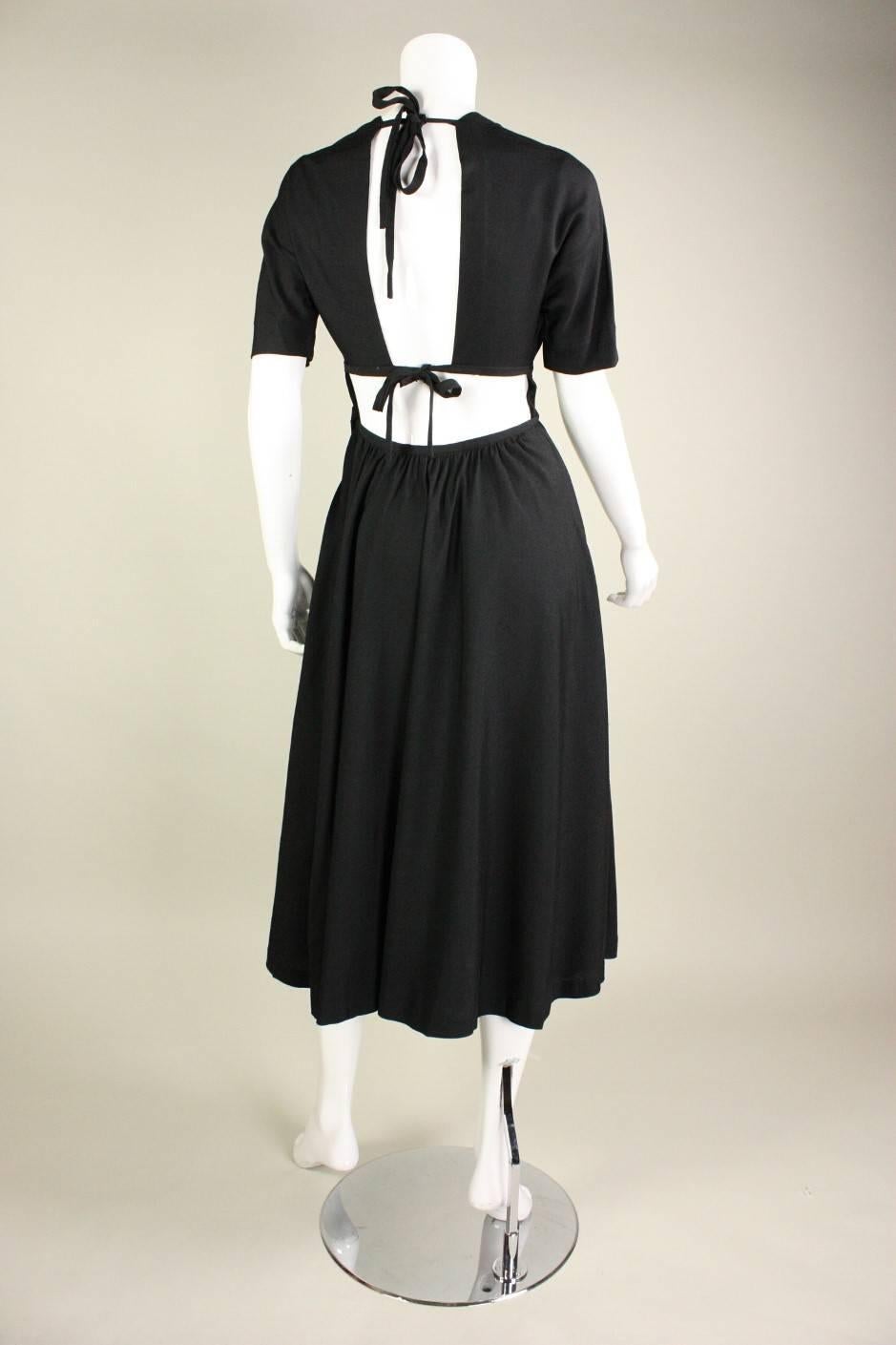 1970's Halston Black Dress with Open Cape Back 1