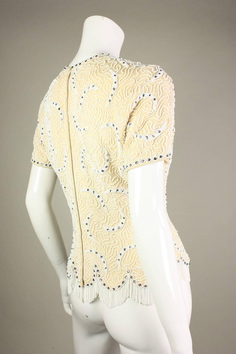 White 1950's Elsie Tu Beaded Sweater
