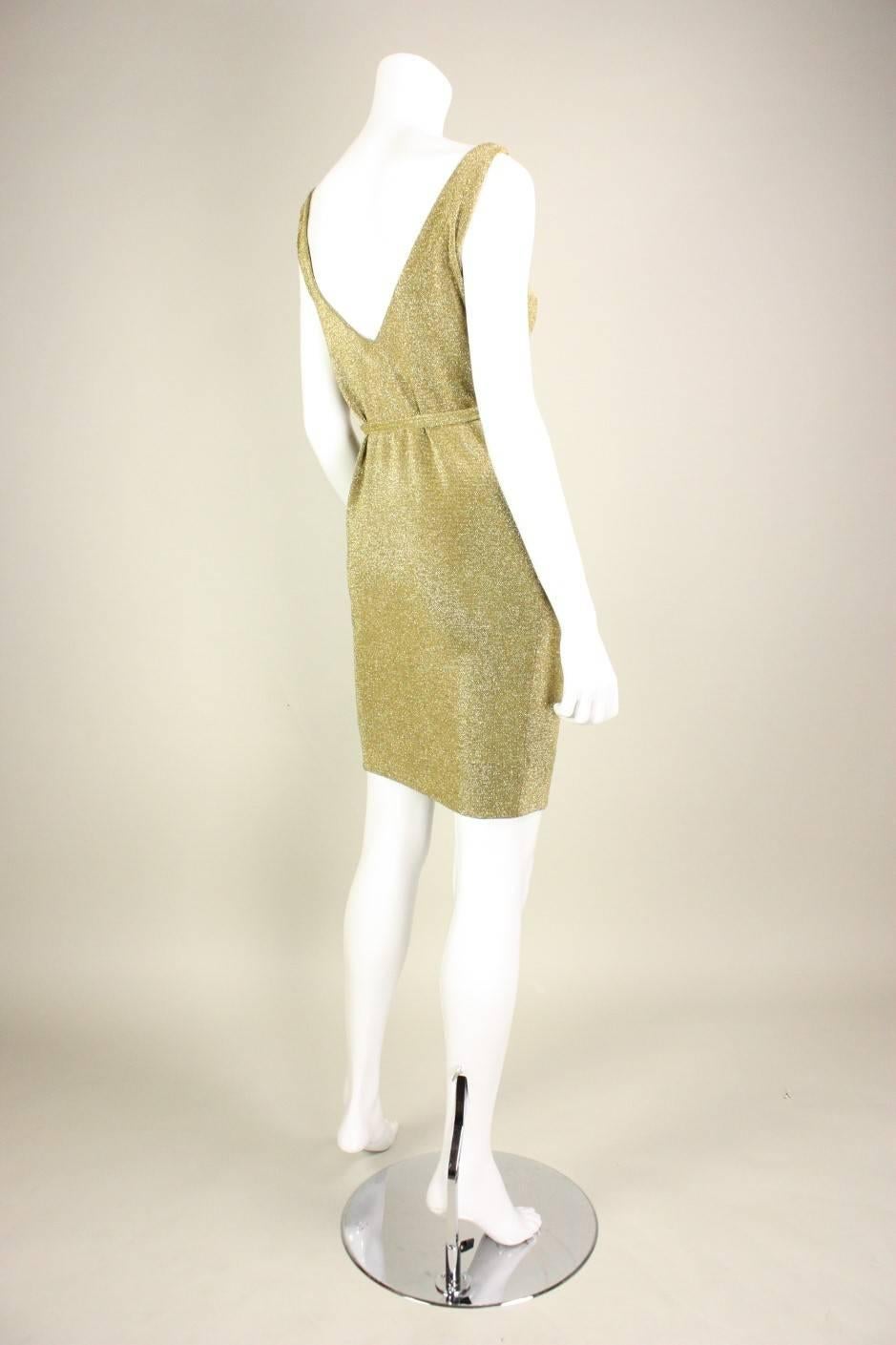 1960's Rudi Gernreich Gold Metallic Knit Dress In Excellent Condition In Los Angeles, CA