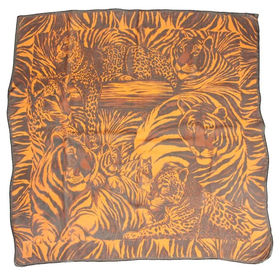 Yves Saint Laurent Chiffon Scarf with Leopard Print For Sale