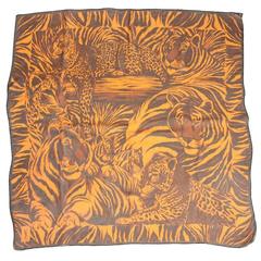 Yves Saint Laurent Chiffon Scarf with Leopard Print