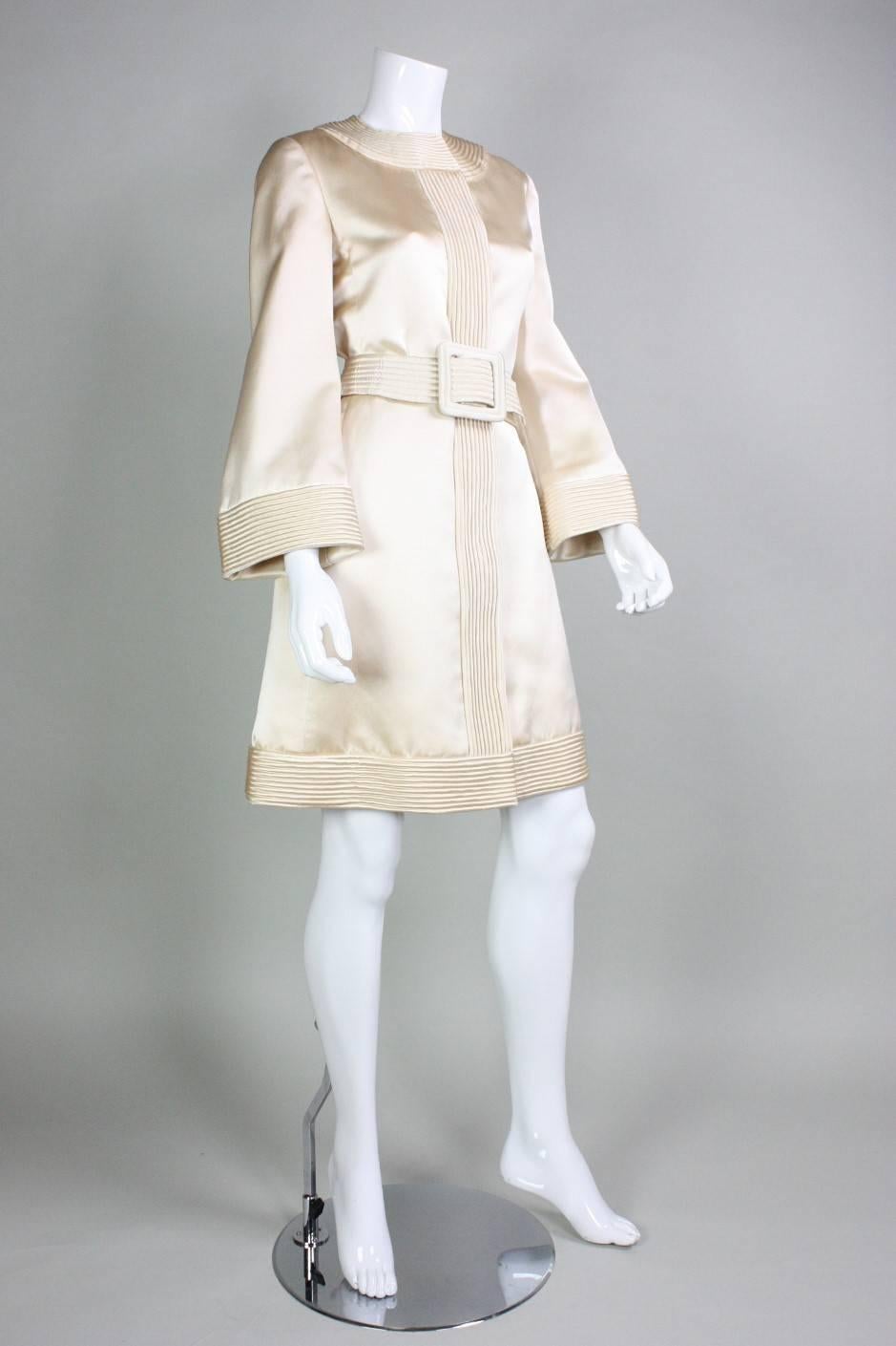 Beige 1960's Donald Brooks Space-Age Satin Dress For Sale