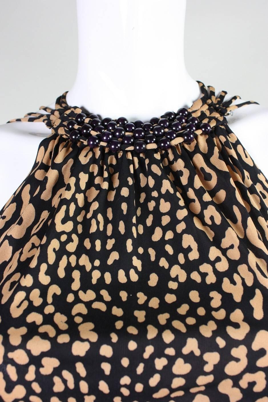 1970's Loris Azzaro Leopard-Printed Jersey Gown with Beaded Lattice Back 3