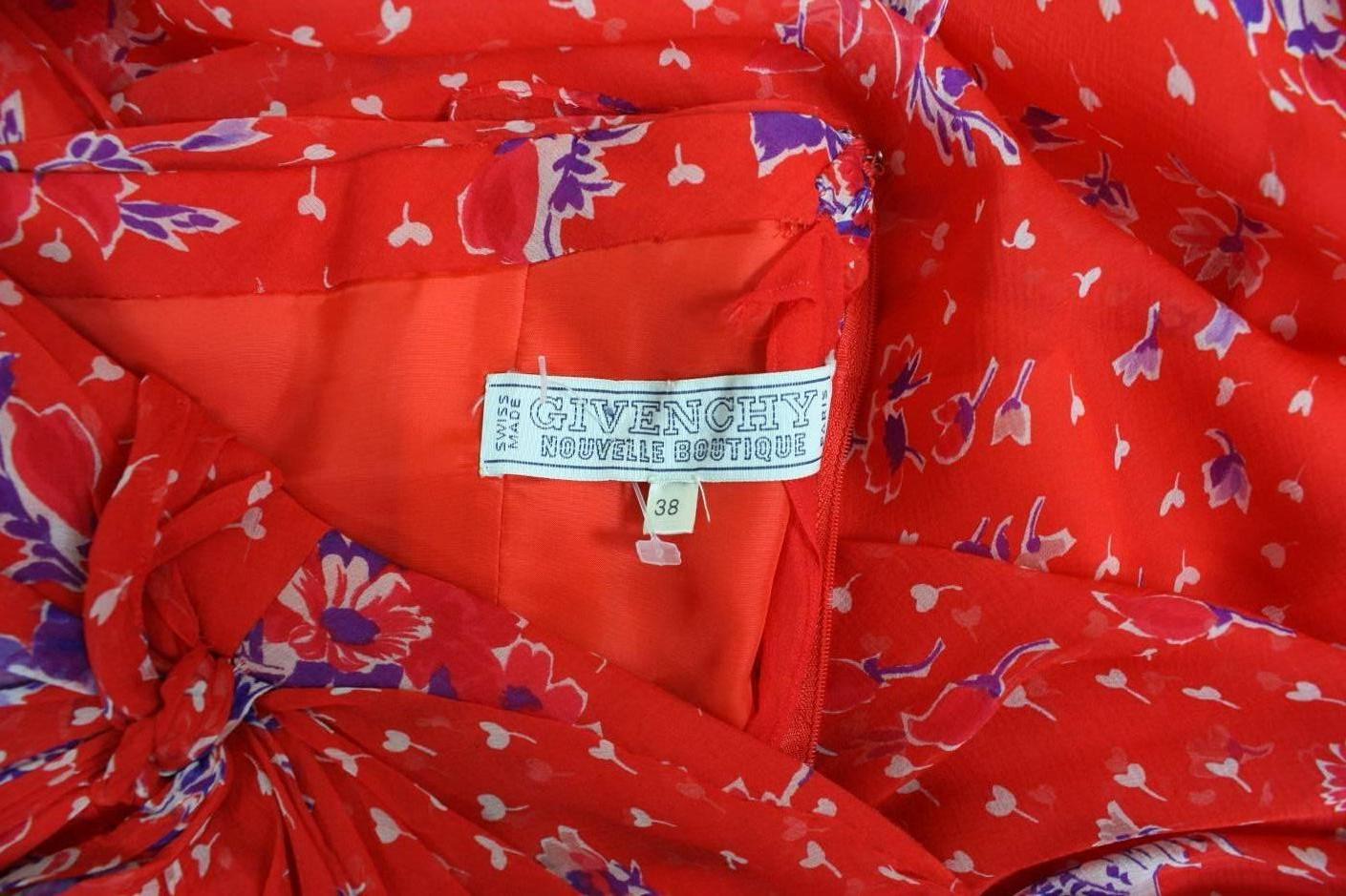 Givenchy Red Floral Silk Chiffon Gown, 1970s For Sale 5