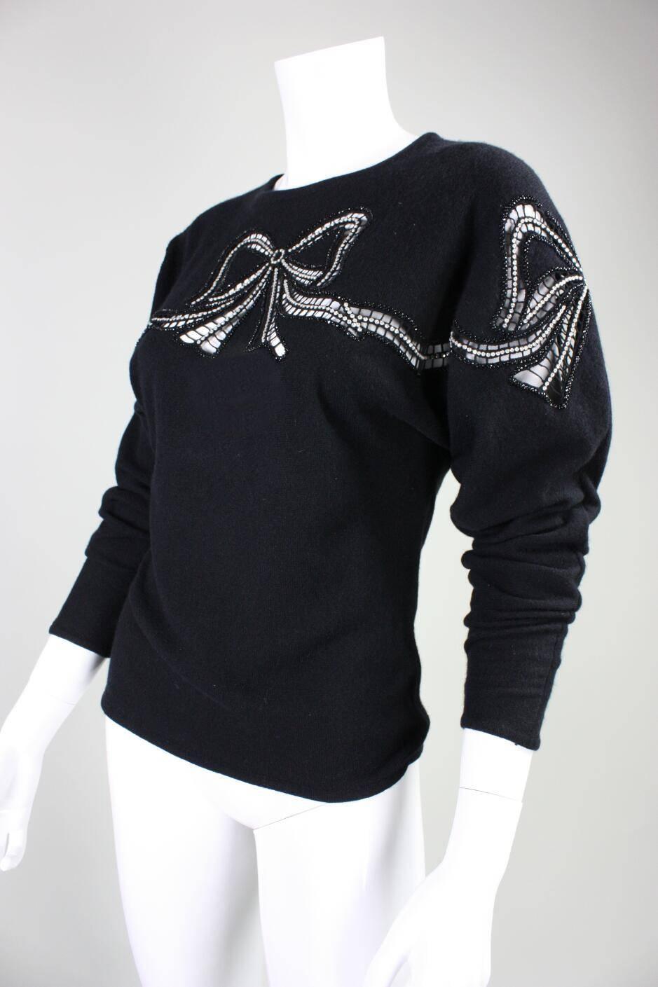 Black 1980's Valentino Sweater with Cutout Bows For Sale