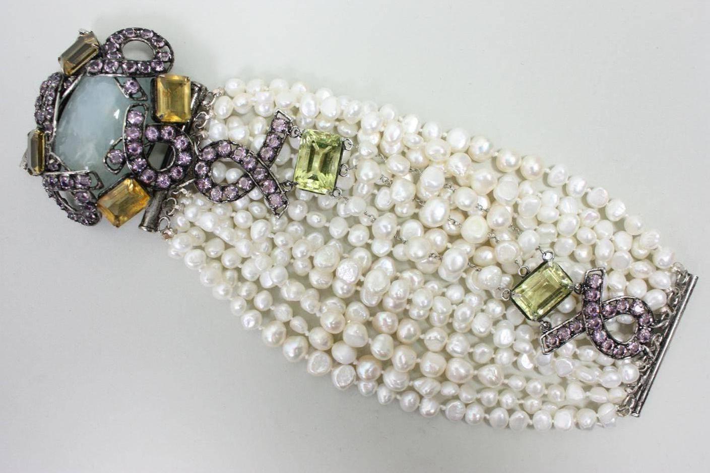 Iradj Moini Aquamarine Multi-Strand Pearl Bracelet For Sale 3