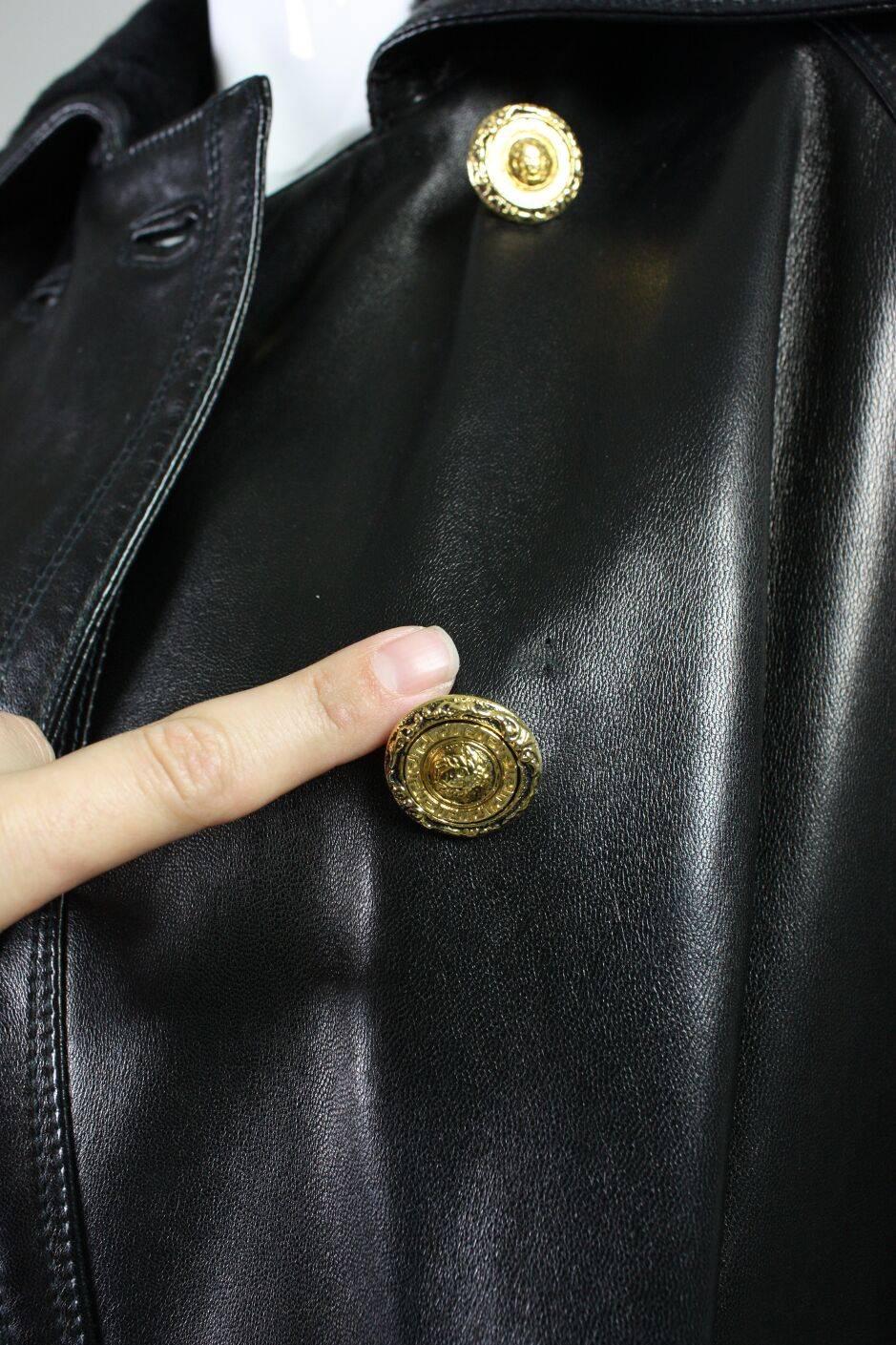 1990's Versace Leather Jacket with Shearling Collar & Cuffs For Sale 5
