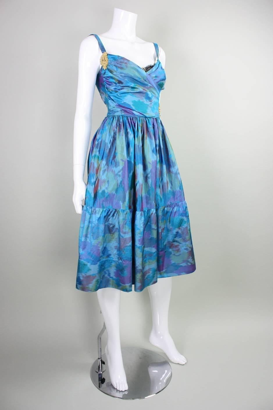 Blue 1990's Tracy Feith Ikat Cocktail Dress For Sale