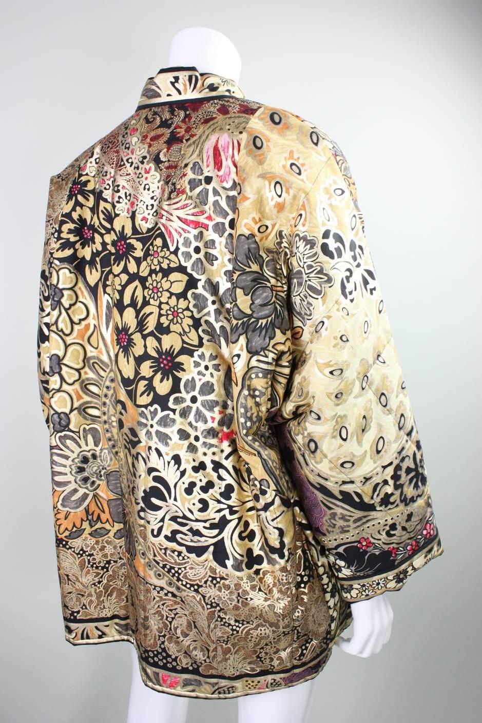 Beige 1980's Leonard Paris Quilted Jacket with Asian Motif