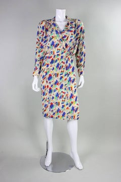 1980's Chanel Silk Dress with Painterly Coco Print