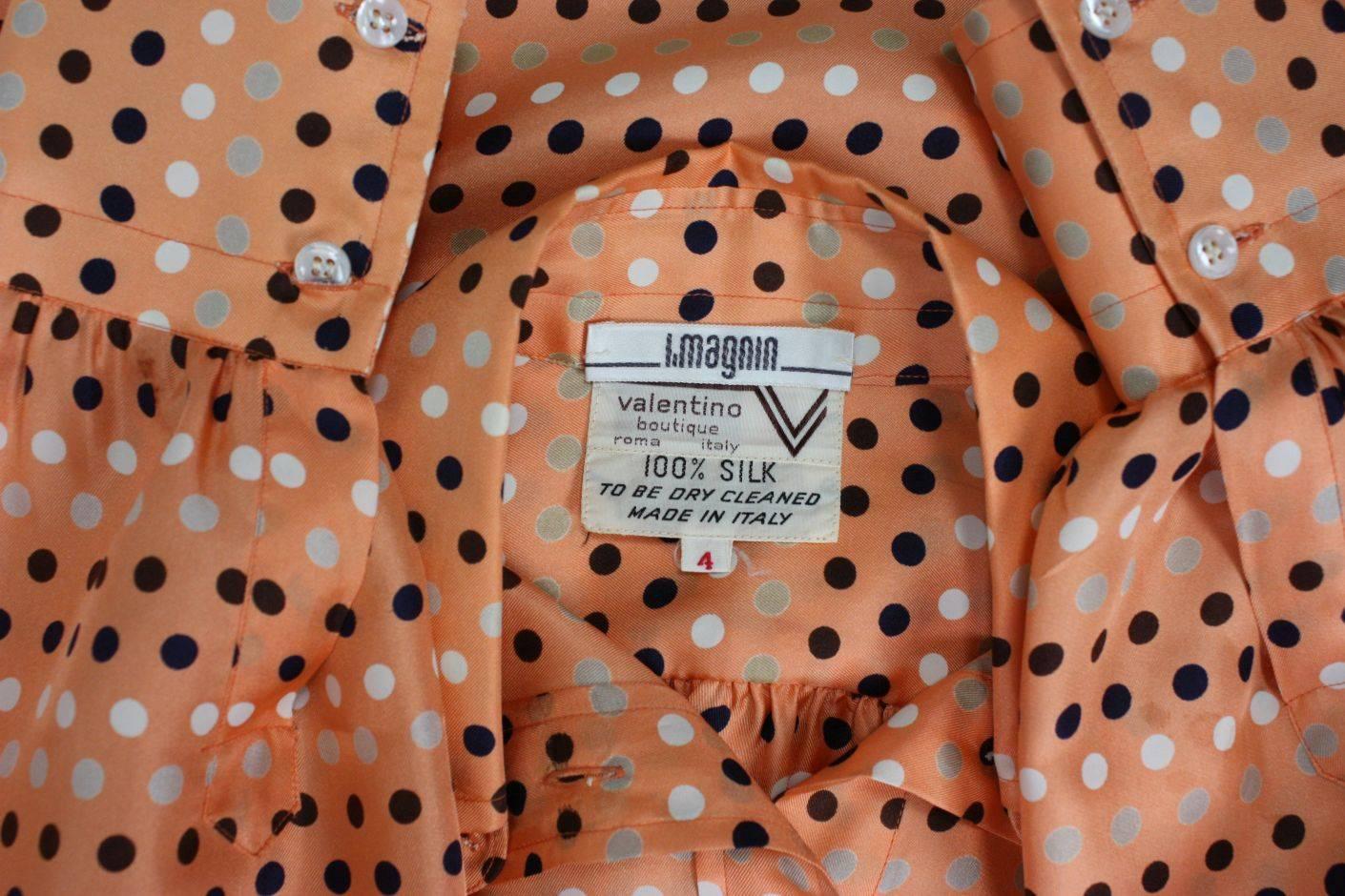 1970's Valentino Polka-dotted Silk Blouse with Sash For Sale 4
