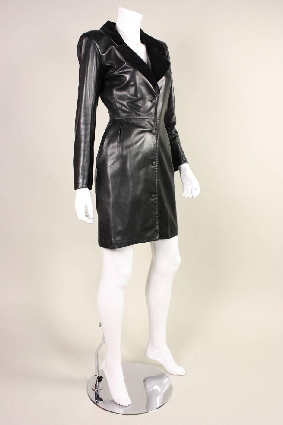 1980's Yves Saint-Laurent Sleek Leather Dress In Excellent Condition In Los Angeles, CA
