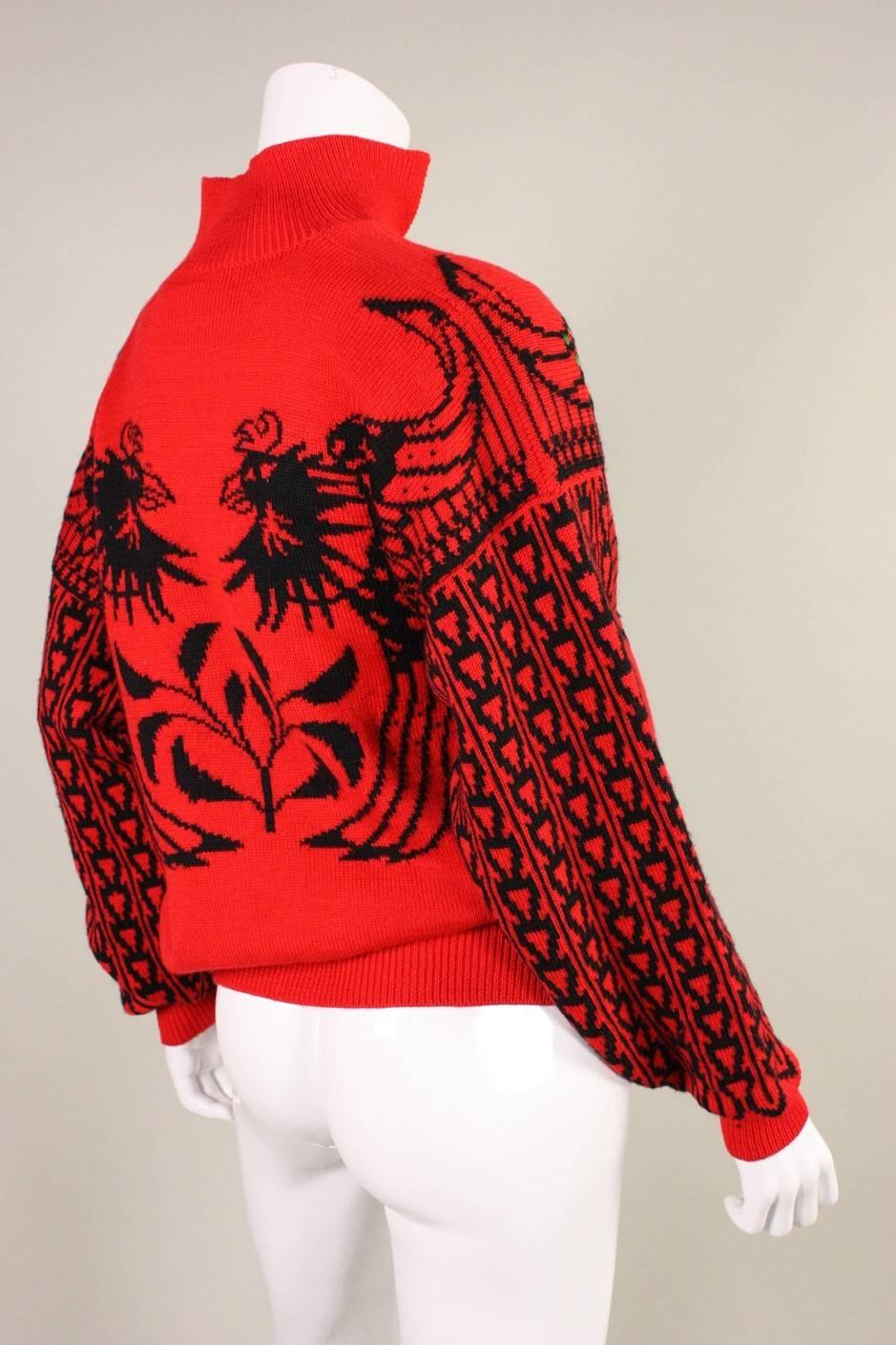 Red 1980's Kansai Yamamoto Phoenix Sweater For Sale