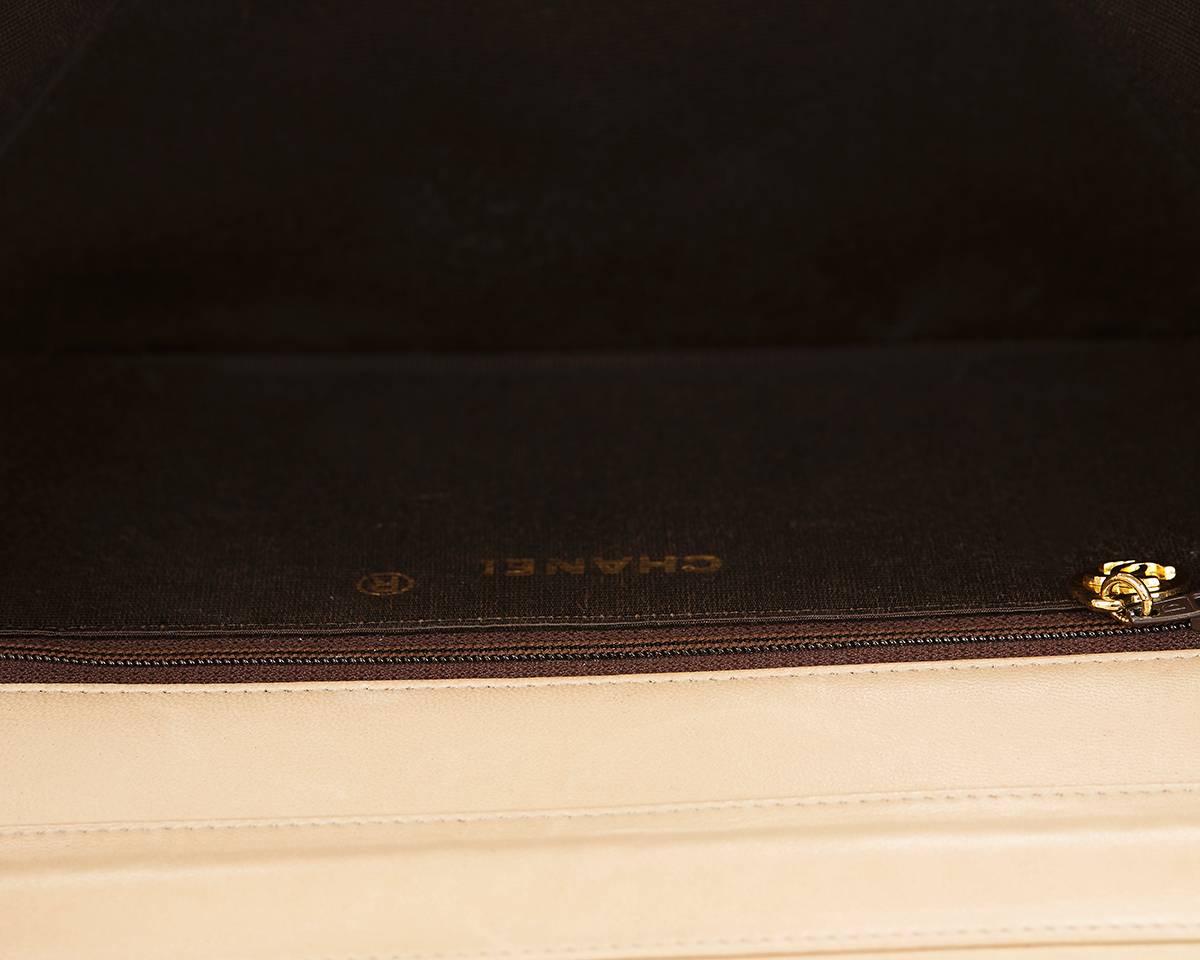 1980s Chanel Beige Diagonal Quilted Lambskin Vintage Single Flap Bag 5