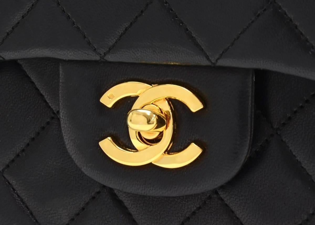 1990s Chanel Black Quilted Lambskin Vintage Small Classic Double Flap Bag 3