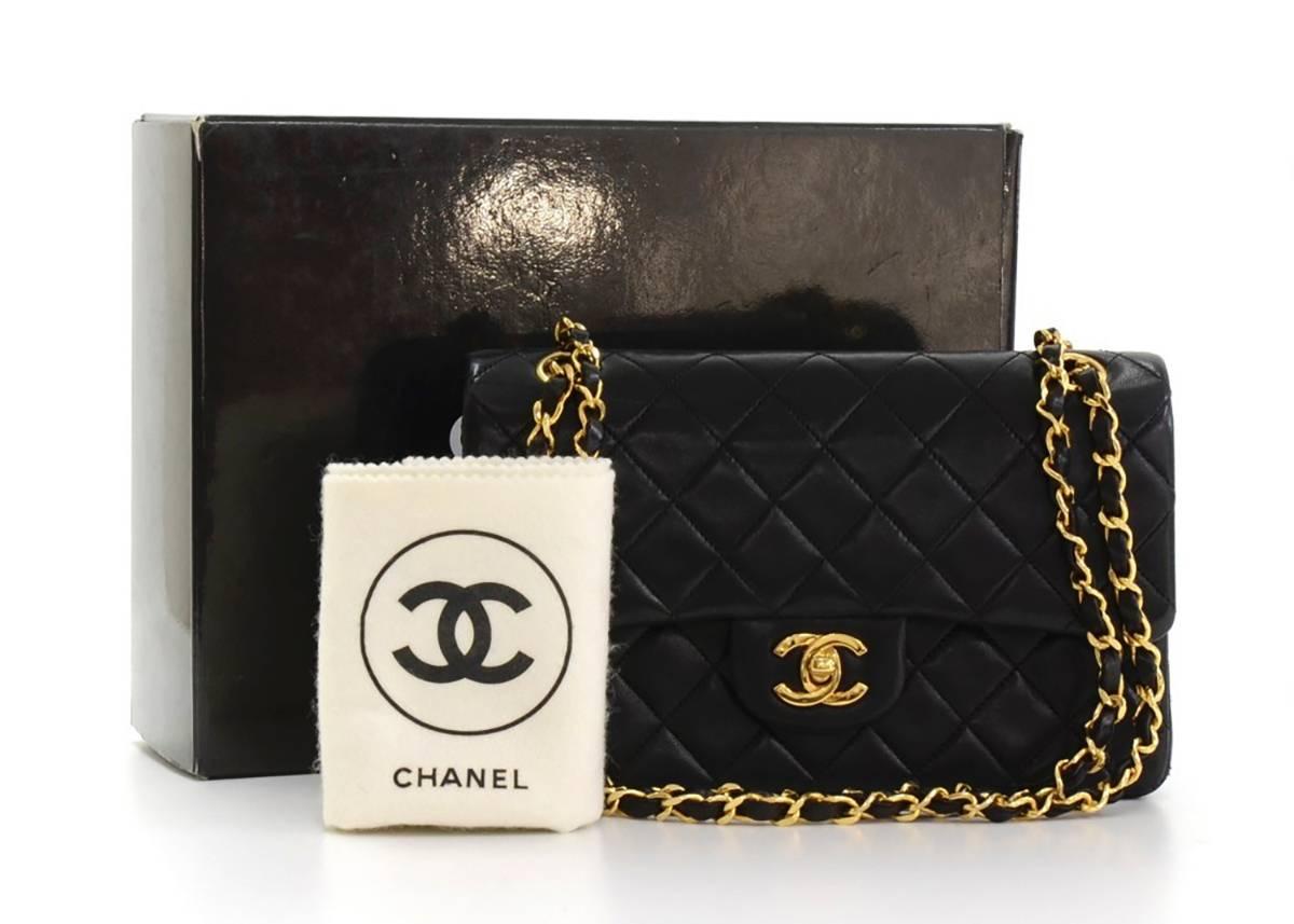 1990s Chanel Black Quilted Lambskin Vintage Small Classic Double Flap Bag 6