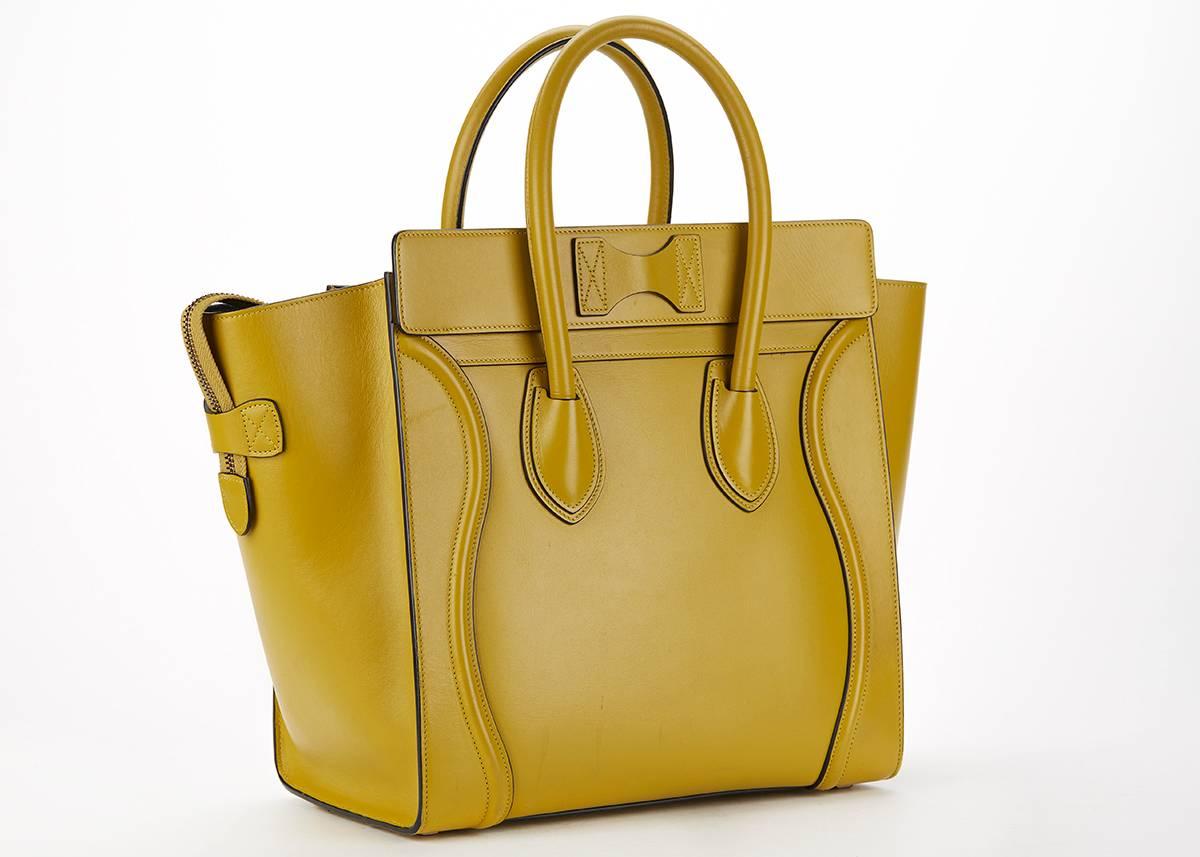 2014 Céline Chartreuse Yellow Smooth Calfskin Mini Luggage Tote In Excellent Condition In Bishop's Stortford, Hertfordshire