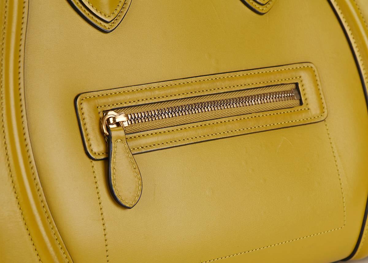 2014 Céline Chartreuse Yellow Smooth Calfskin Mini Luggage Tote 2