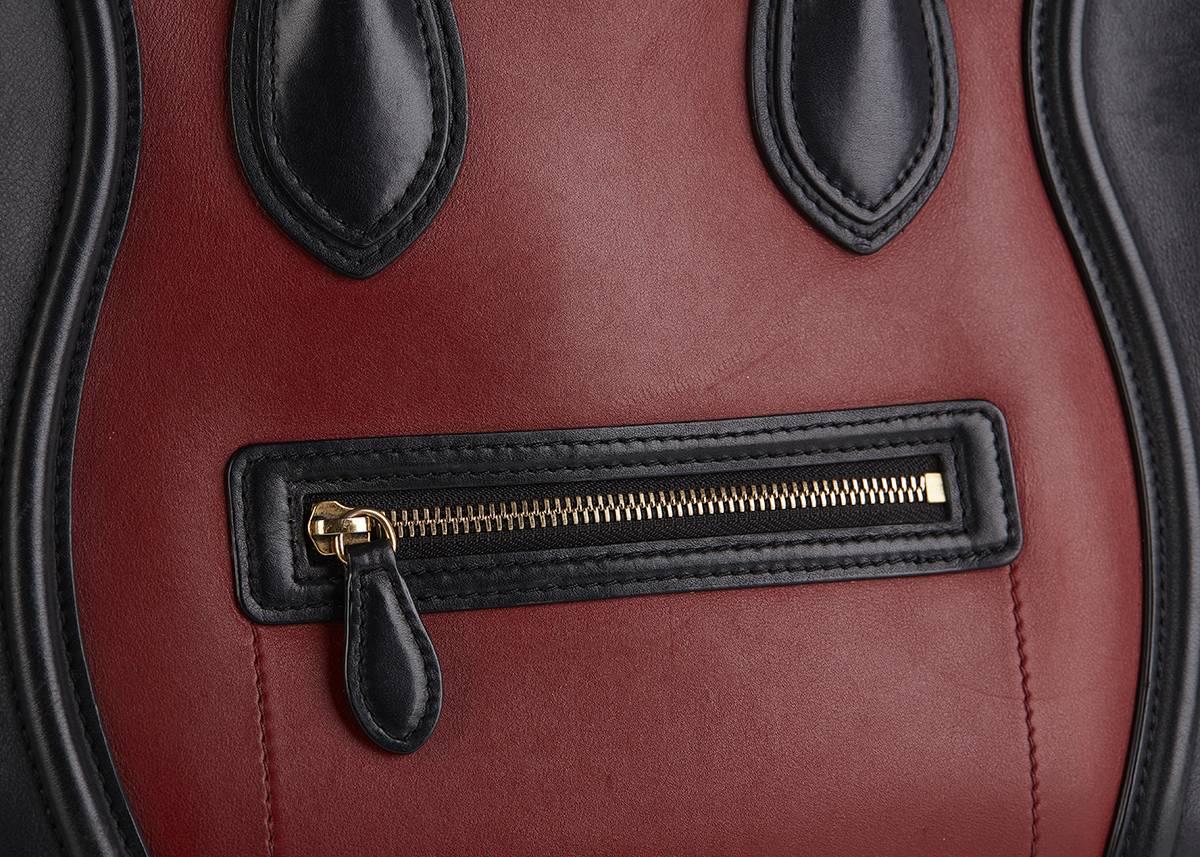 2012 Céline Tri-Colour Maroon Smooth Leather & Suede Mini Luggage Tote 2