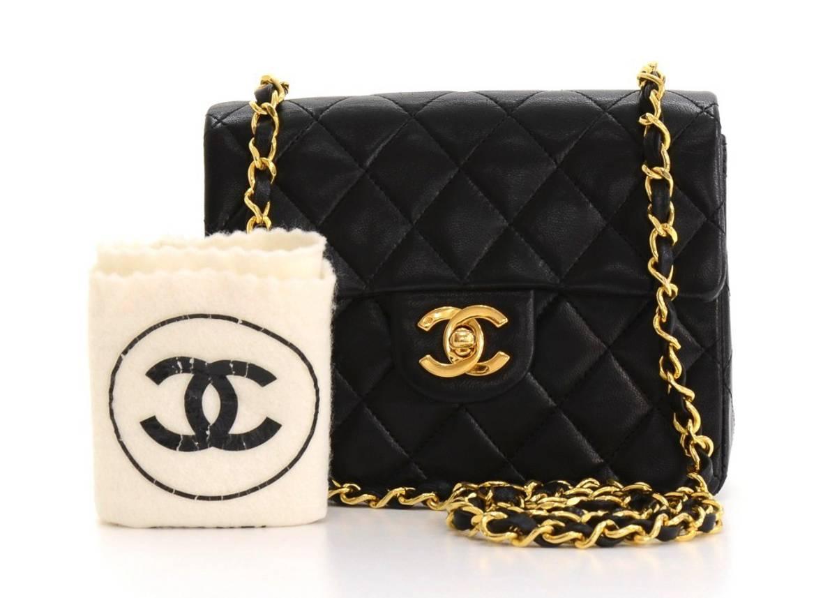 1990's Chanel Black Quilted Lambskin Vintage Mini Flap Bag 6