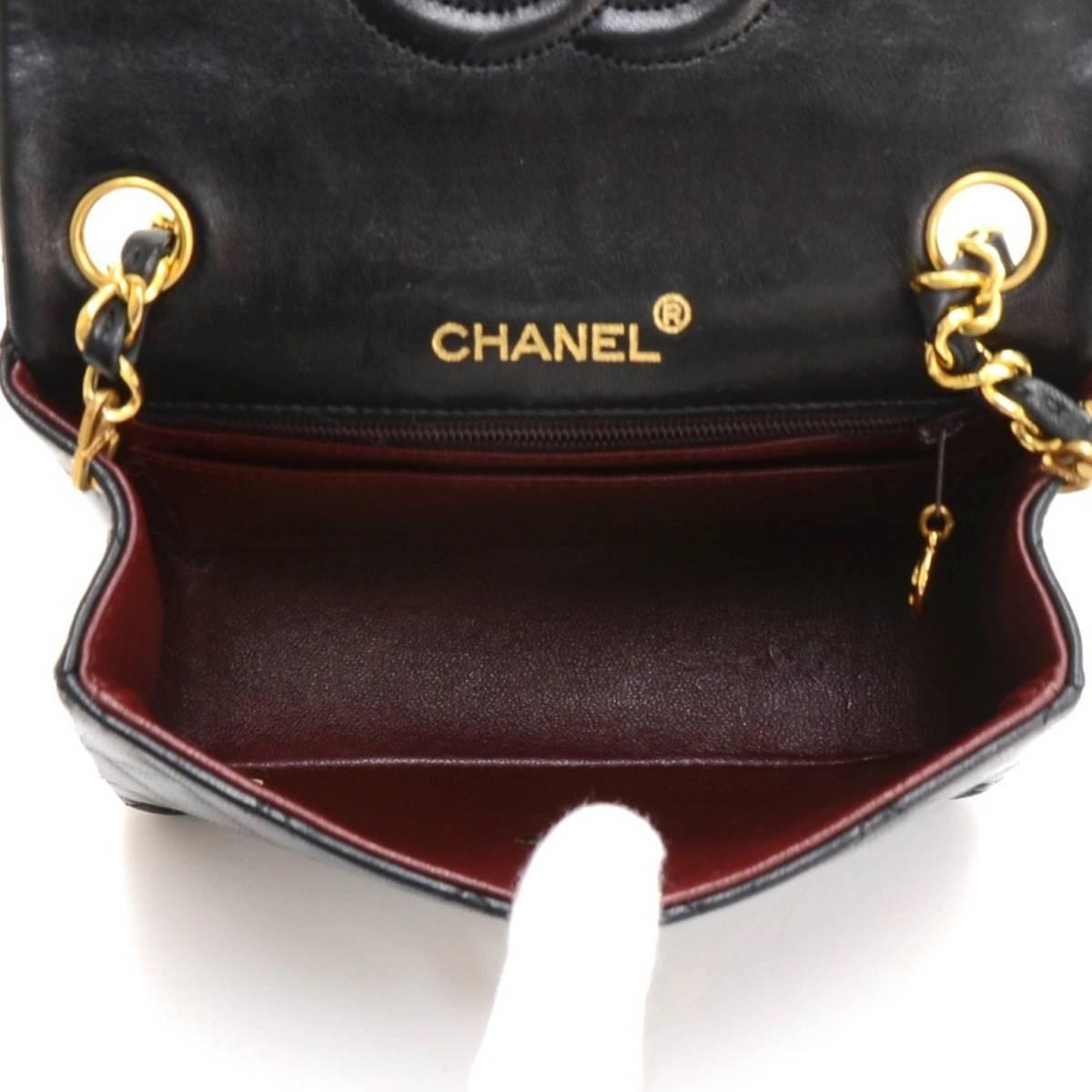 1990's Chanel Black Quilted Lambskin Vintage Mini Flap Bag 4