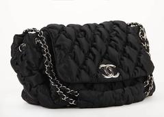 2000's Chanel Black Bubble Quilted Nylon Single Flap Bag