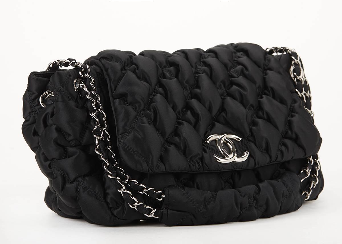 2000's Chanel Black Bubble Quilted Nylon Single Flap Bag at 1stdibs