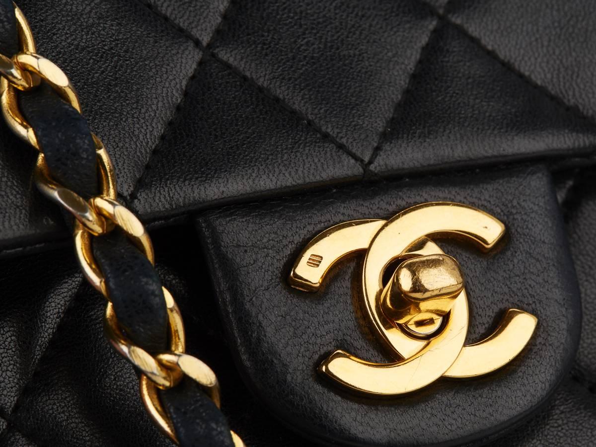 1980s Chanel Black Quilted Lambskin Vintage Mini Flap Bag 2