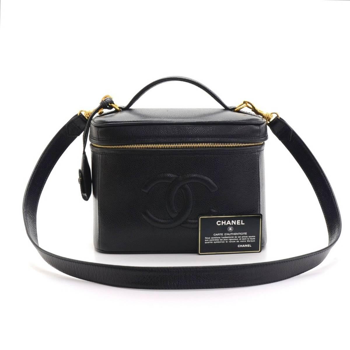Chanel Black Caviar Leather Vintage Timeless Vanity Handbag 6