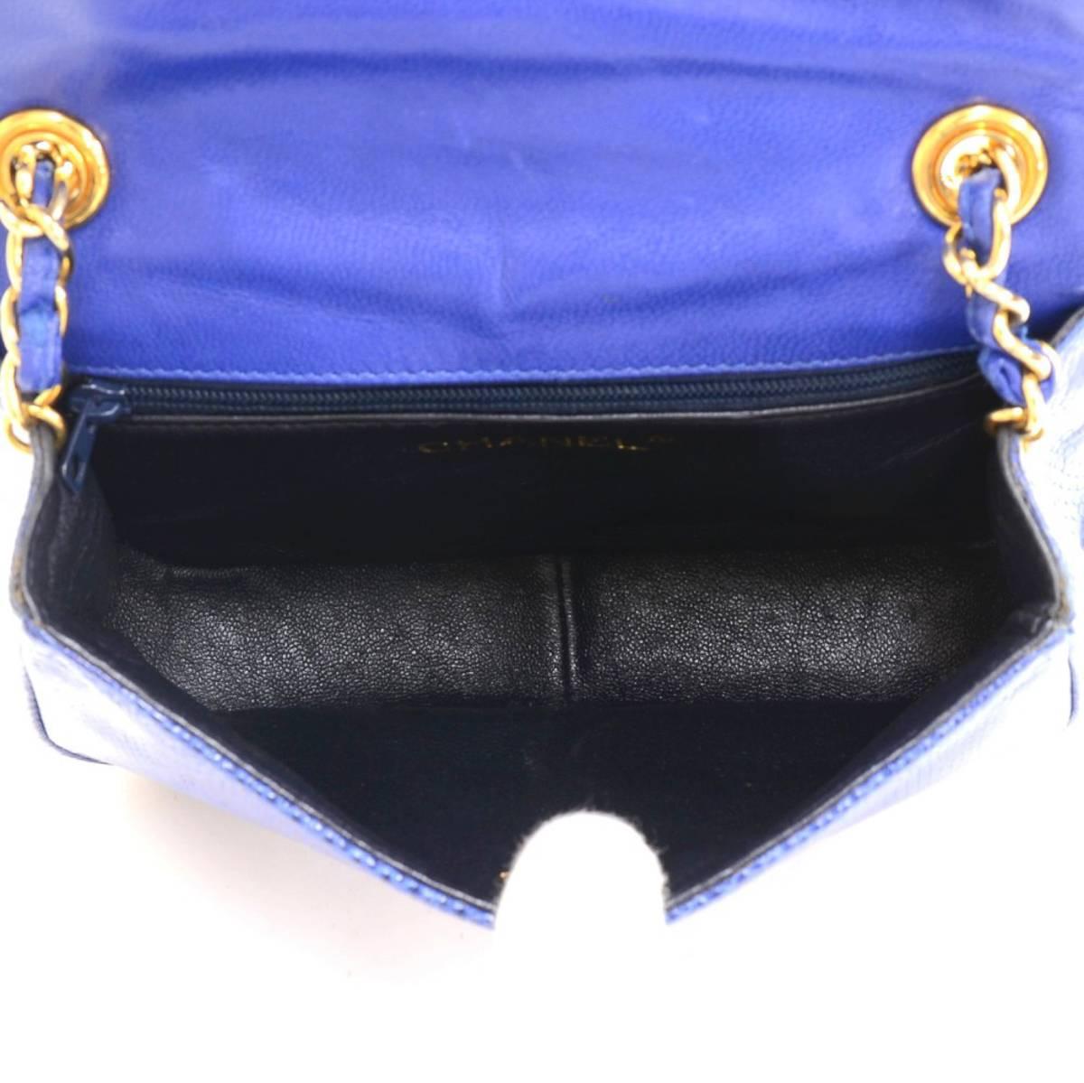 Chanel Blue Lizard Skin Vintage Mini Flap Bag In Excellent Condition In Bishop's Stortford, Hertfordshire