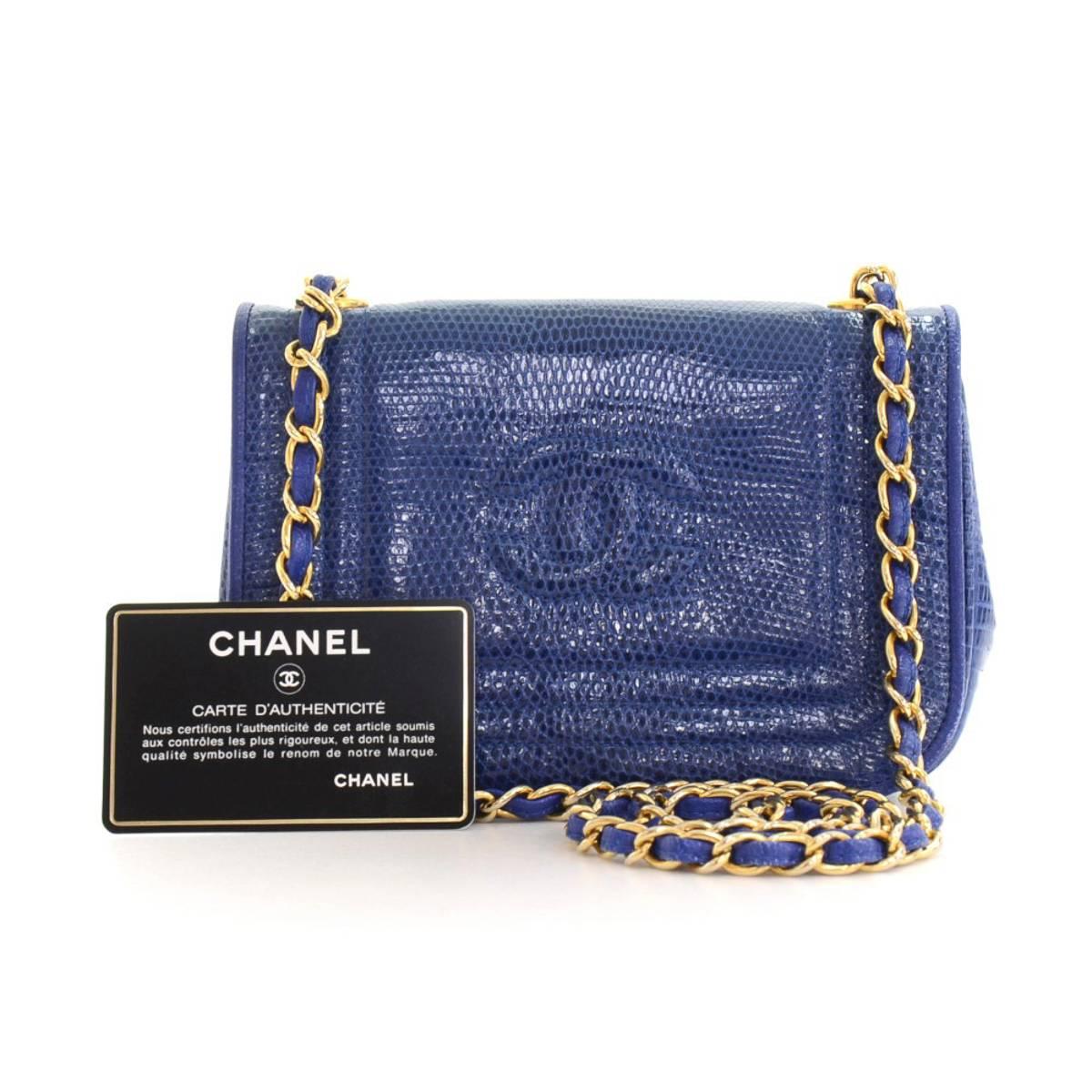 Chanel Blue Lizard Skin Vintage Mini Flap Bag 2