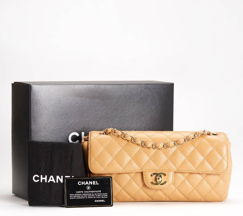 Chanel Tan Caviar Leather East West Classic Single Flap Bag 2