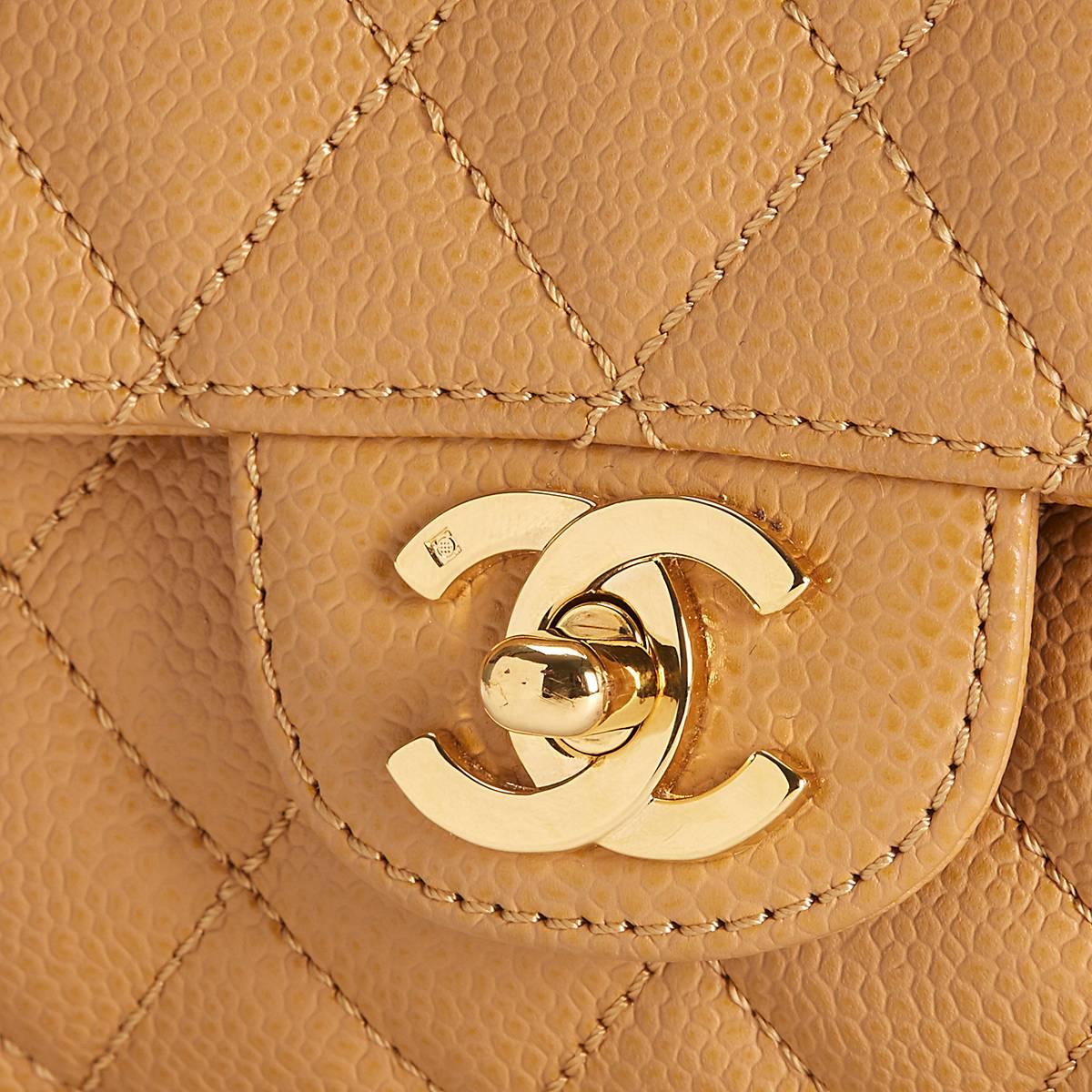 Orange Chanel Tan Caviar Leather East West Classic Single Flap Bag