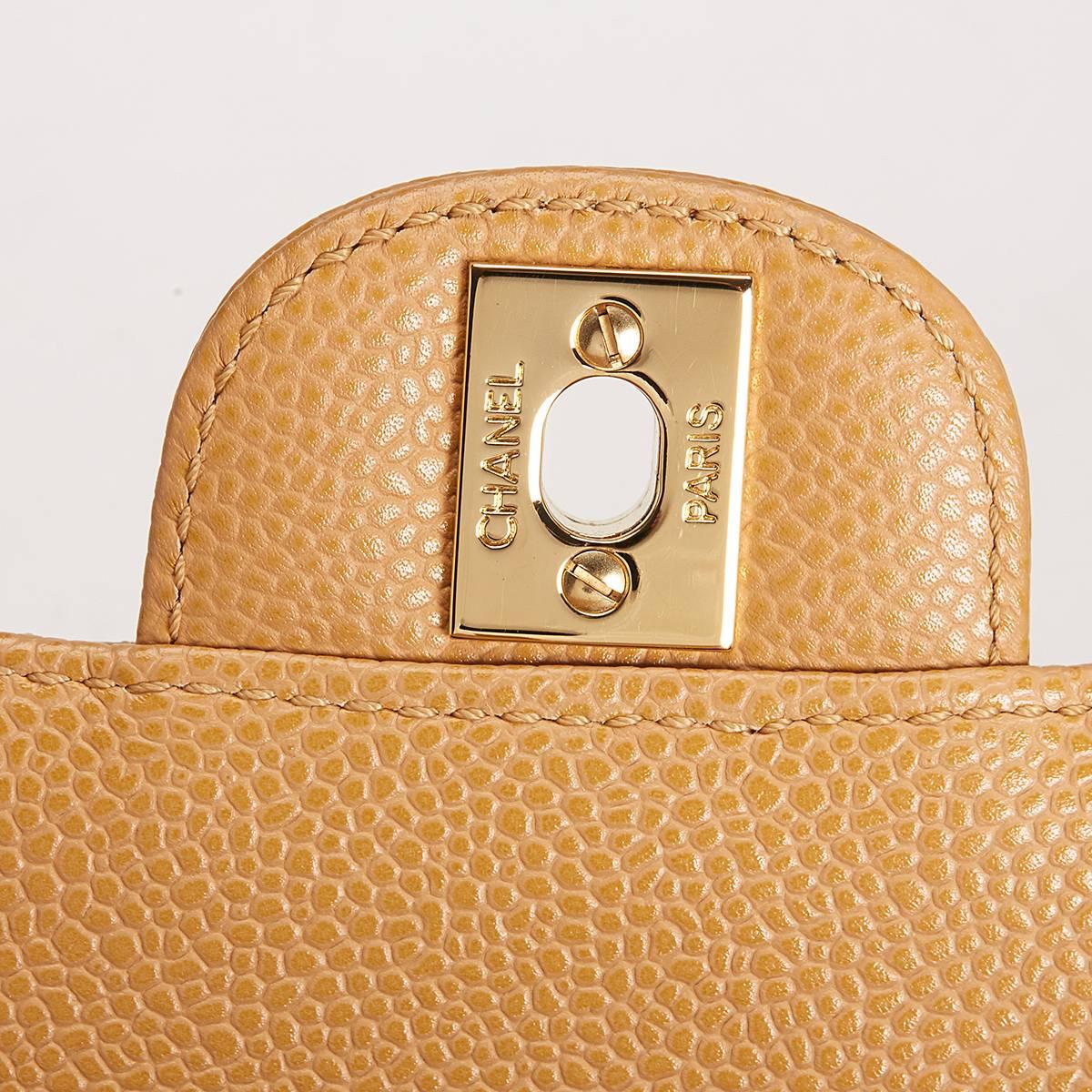 Chanel Tan Caviar Leather East West Classic Single Flap Bag In Excellent Condition In Bishop's Stortford, Hertfordshire