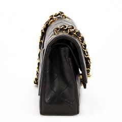 1990s Chanel Black Quilted Lambskin Vintage Small Classic Double Flap Bag