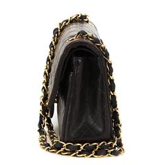 1990s Chanel Black Quilted Lambskin Vintage Small Classic Double Flap Bag