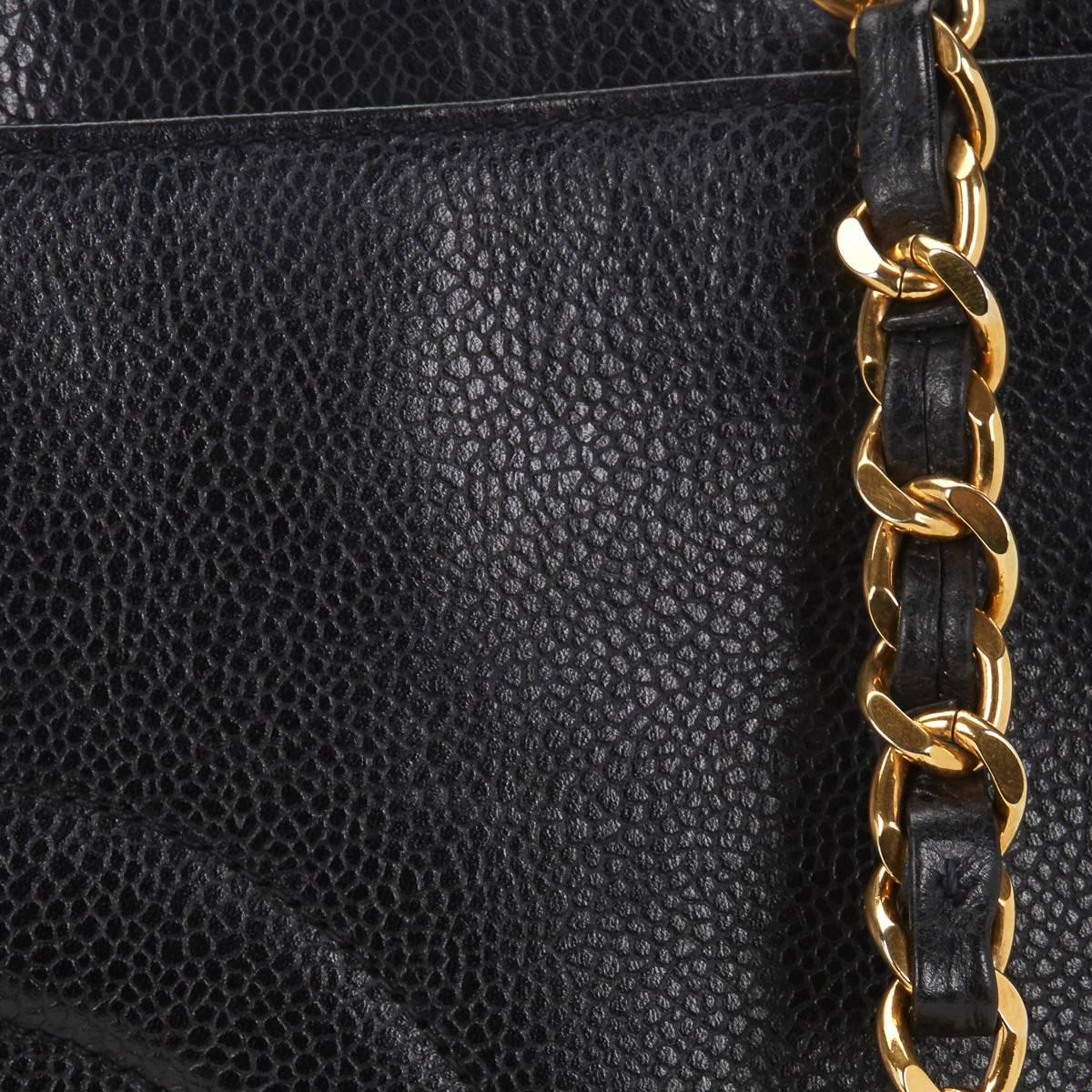 1990s Chanel Black Caviar Leather Vintage Timeless Shoulder Bag 5