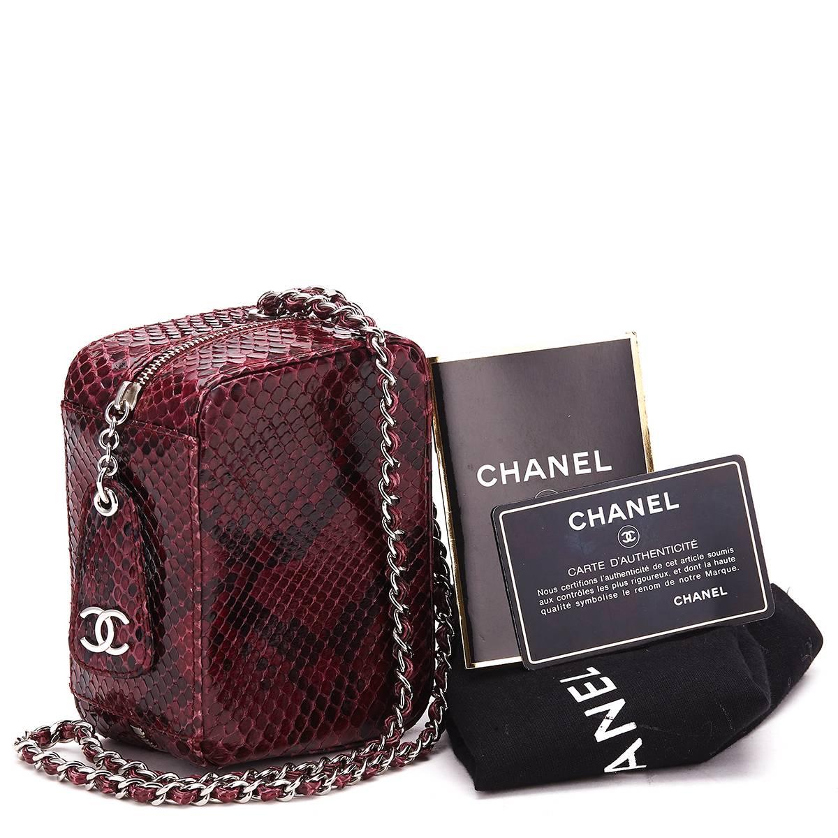 2000s Chanel Raspberry Python Leather Mini Timeless Bag 2