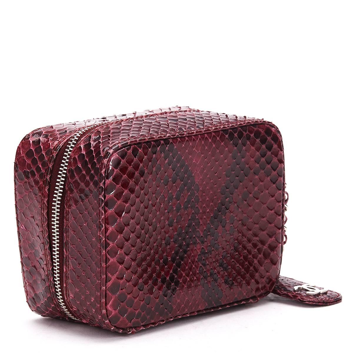 2000s Chanel Raspberry Python Leather Mini Timeless Bag In Excellent Condition In Bishop's Stortford, Hertfordshire