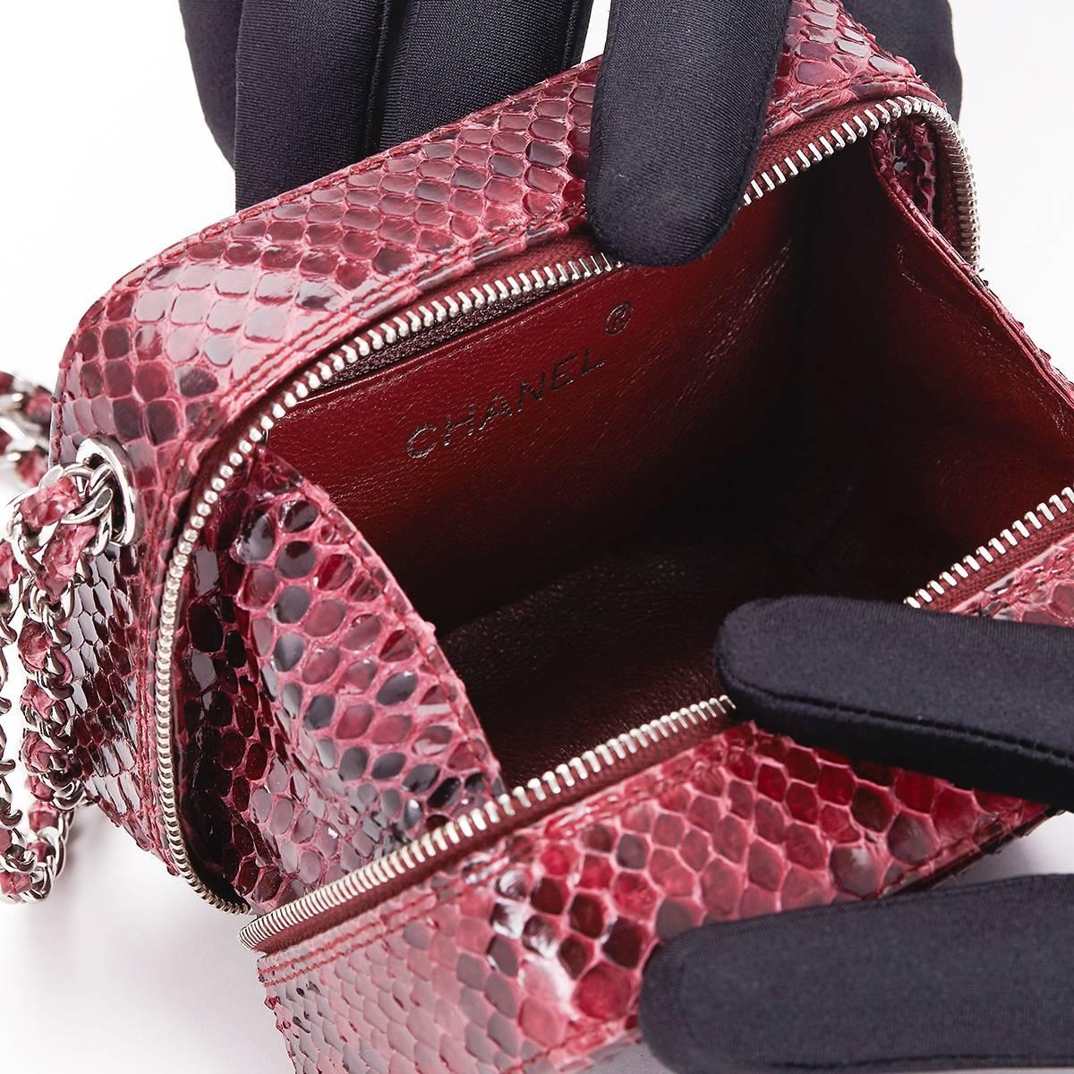 2000s Chanel Raspberry Python Leather Mini Timeless Bag 3