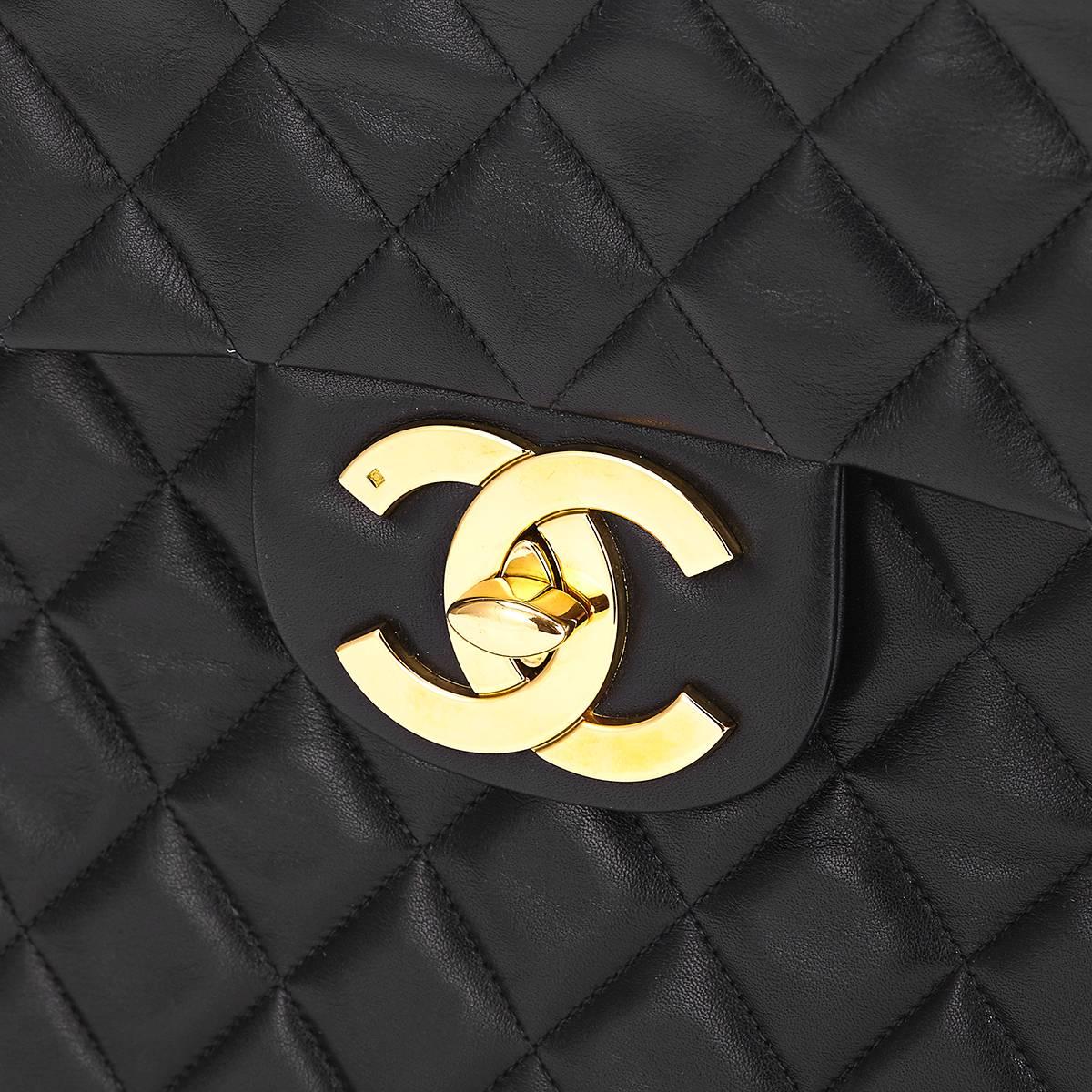 1990s Chanel Black Quilted Lambskin Vintage Maxi Jumbo XL Flap Bag 4