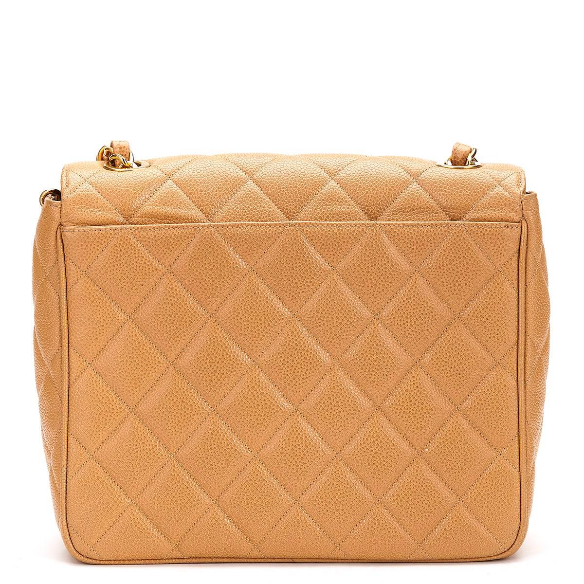 1990s Chanel Mini Tan Quilted Caviar Leather Vintage Single Flap Bag 3