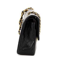 1990s Chanel Black Quilted Lambskin Vintage Medium Classic Double Flap Bag
