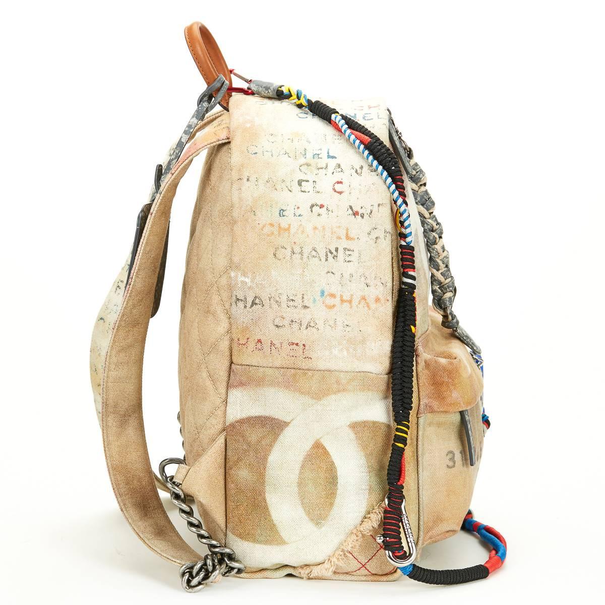 2014 Chanel Beige Canvas Spring 2014 'Act 2' Medium Graffiti Backpack 3