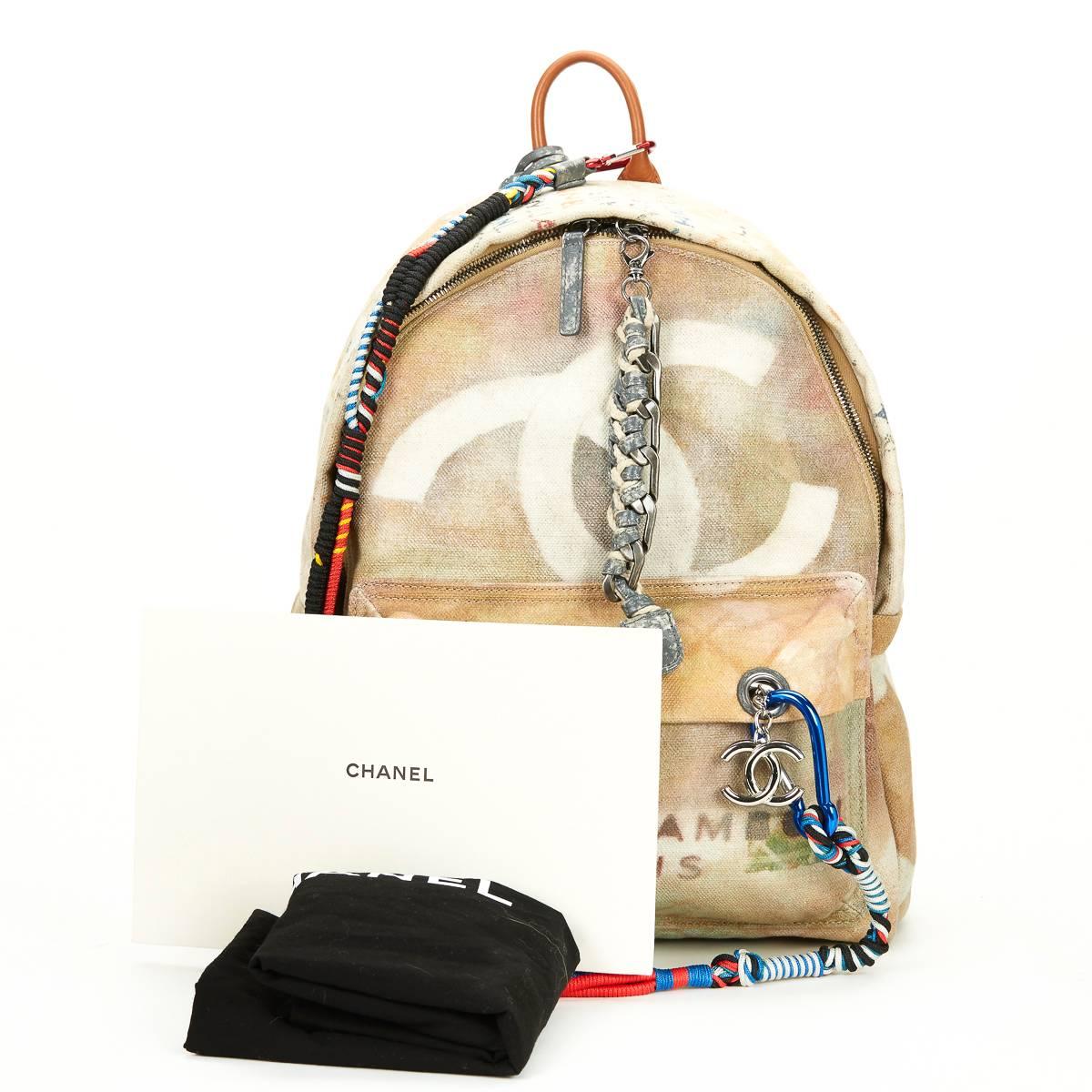 Women's 2014 Chanel Beige Canvas Spring 2014 'Act 2' Medium Graffiti Backpack