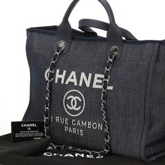 2014 Chanel Navy Canvas Large Deauville Tote