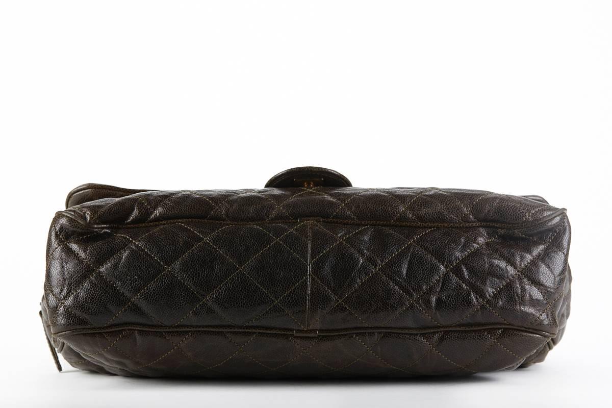 2012 Chanel Khaki Quilted Crumpled Grained Calfskin Maxi Shiva Flap Bag 2