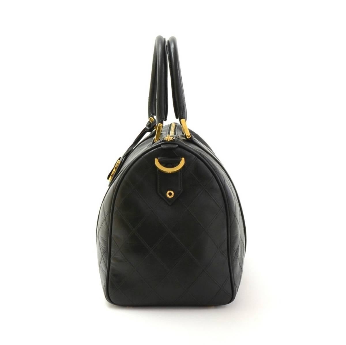 Chanel Black Quilted Lambskin Vintage Boston Bag In Excellent Condition In Bishop's Stortford, Hertfordshire