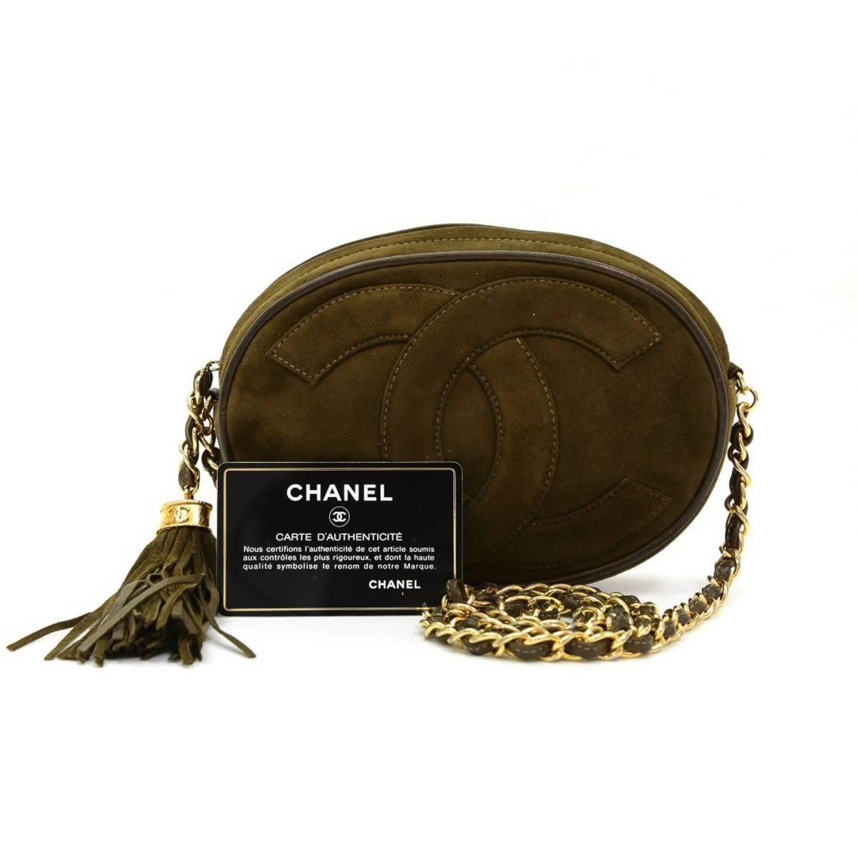 1990s Chanel Olive Green Suede Vintage Timeless Shoulder Bag 5