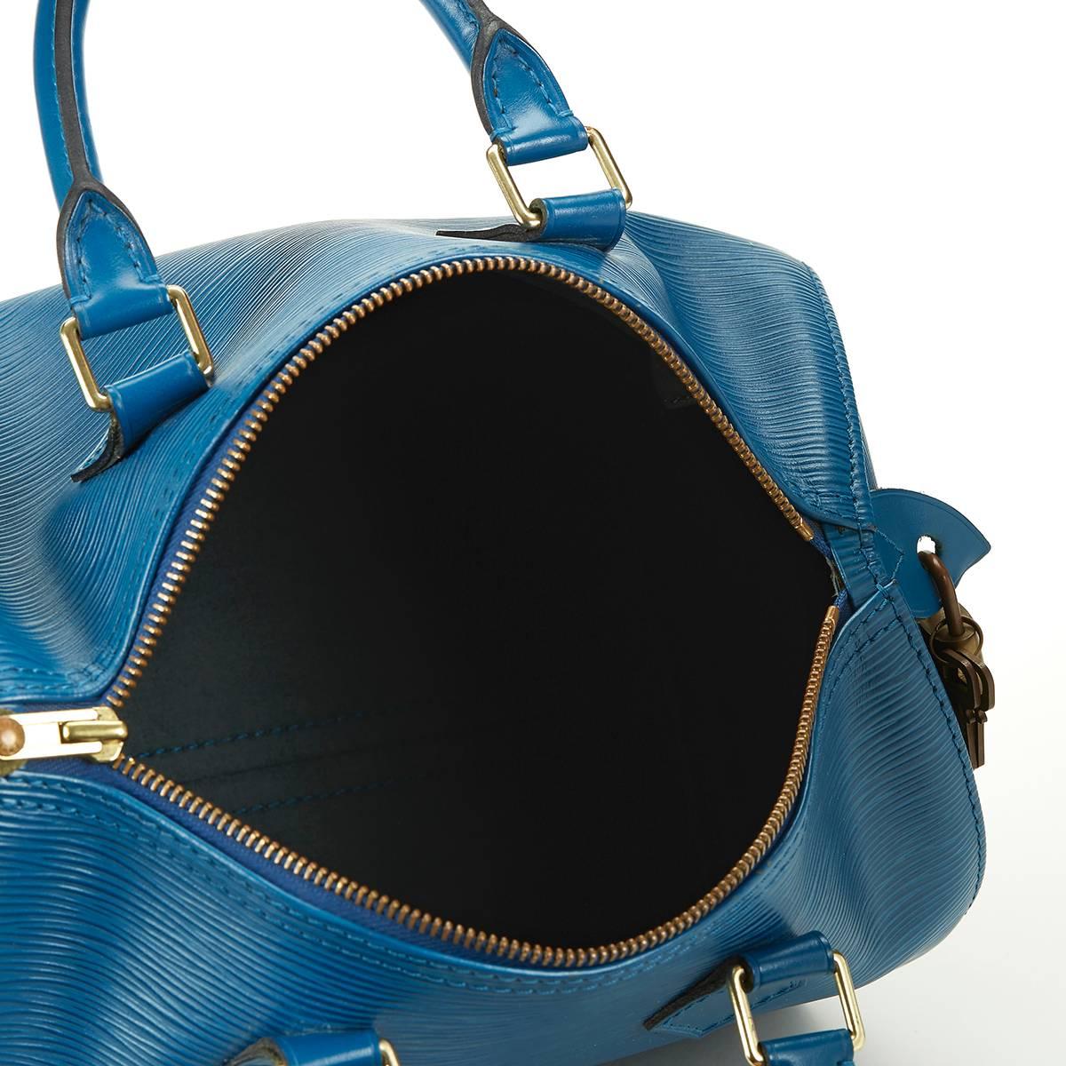 1990's Louis Vuitton Blue Epi Leather Vintage Speedy 25 3
